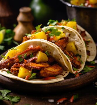 Tacos al pastor con piña servidos con limón