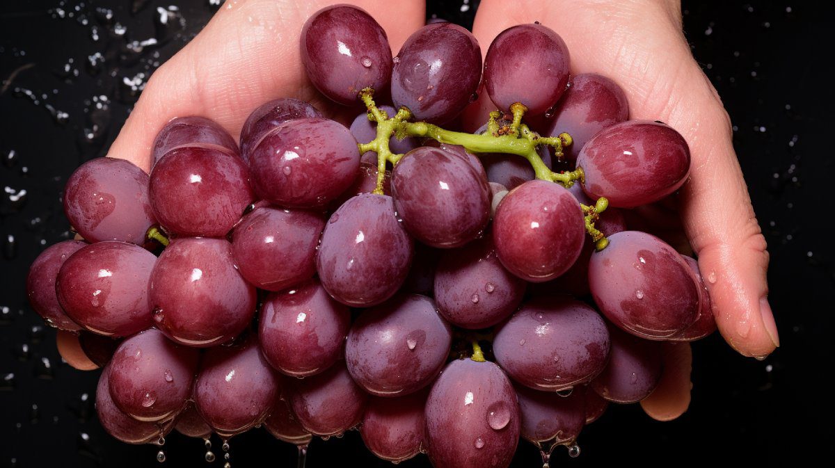 Manos sosteniendo uvas recién lavadas