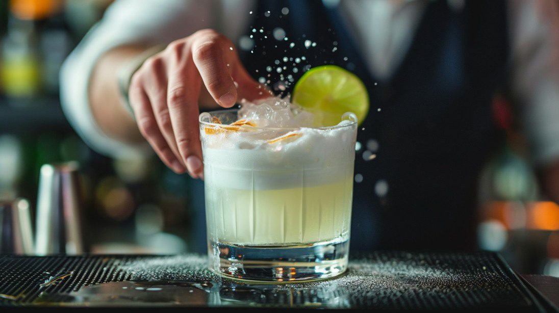 Bartender sirviendo pisco sour